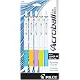 PILOT Acroball PureWhite Advanced Ink Refillable & Retractable Ball Point Pens with Turquoise/Orange/Purple/Lime/Blue Accents