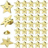 Lyrow 25/50/100/150/300 Pcs Star Pins Bulk | Smile Face Design Golden, Metal, Lapel Pins for Backpacks, Y2k Motivational Pins, Brooch for Veterans Day