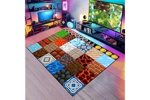 Choosmile Game Rug Teen Boys Carpet with Pixel Game Element Decoration, 8 Bit Old Game Rugs for Boy’s Bedroom Living Room Playroom, Non-Slip Children Gaming Area Rugs (63" x 47")
