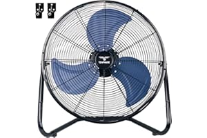 TEMPWARE 20 Inch High Velocity Industrial Floor Fan, 3-Speed Heavy Duty Metal Cradle Floor Fans with 360° Tilt for Warehouse, Workshop, Garage, Factory and Basement, Black & Blue