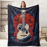 keepitcozi Halloween Themed Throw Gifts for Adult Kids, Skull Blanket for Women Men, Bat, Guitar and Rose Decor for Home Room, Horror Flannel Soft Gothic Blanket for Bed Couch 50
