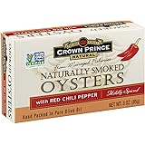 Crown Prince Natural Smoked Oysters with Red Chili Pepper, 3-Ounce Cans (Pack of 18)