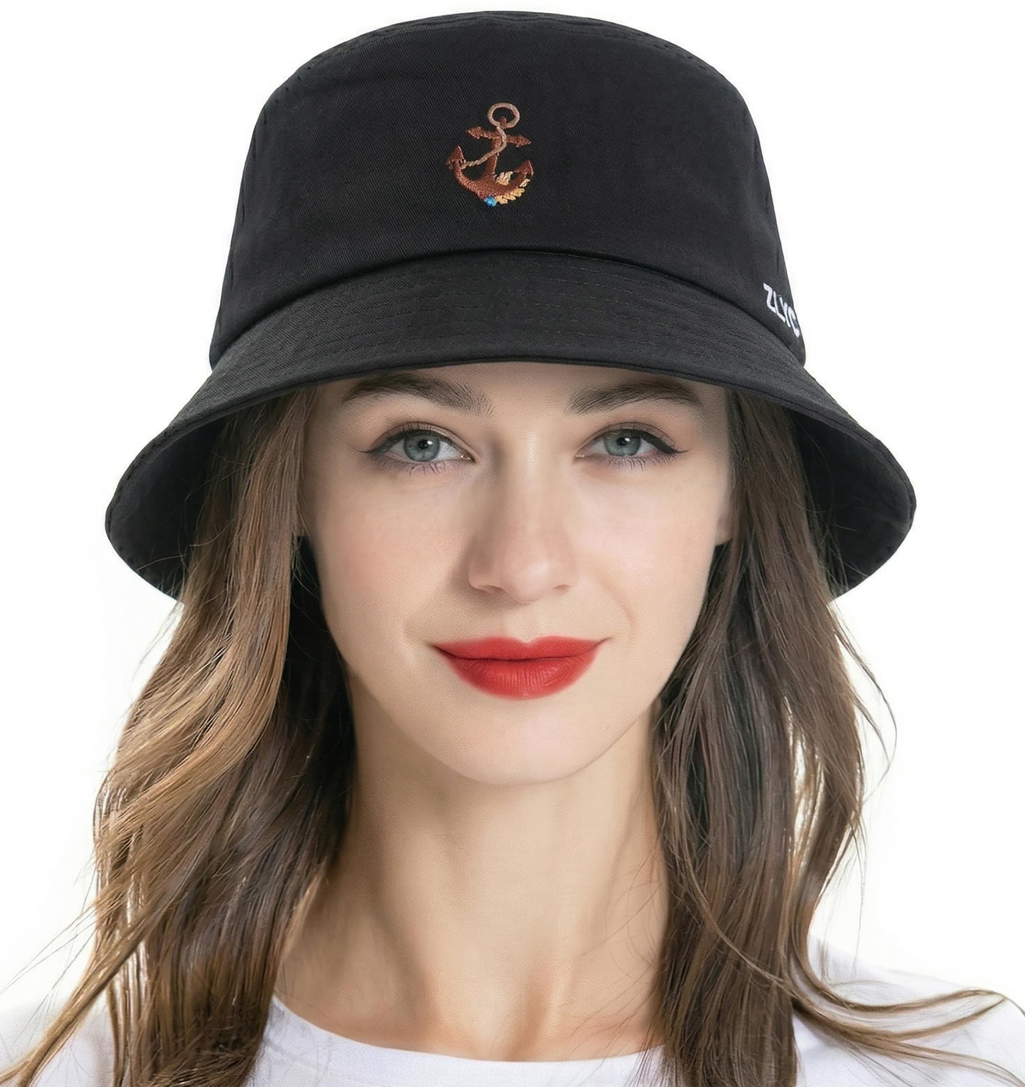 ZLYC Unisex Fashion Embroidered Fishing Hats Summer Hat Outdoor Hat for Teenagers, Anchor Black, One Size