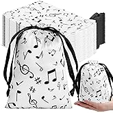 Wesnoy 24 Pcs Music Notes Gift Bags Musical Note Drawstring Treat Bag Music Decorations Party Favor for Musician Gifts Social Media Musical Party Supplies(6 x 9,Black on the White)