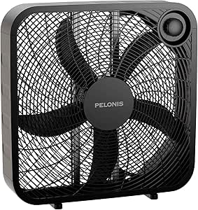 PELONIS PFB50A2ABB-V 3-Speed Box Fan for Full-Force Circulation with Air Conditioner, Black, 2020 New Model