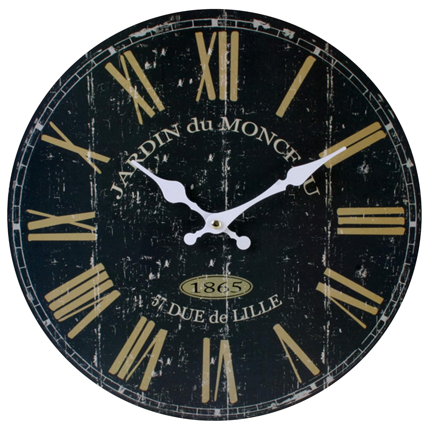 Large Black France Wall Clock Vintage Antique Retro Rustic Style Look
