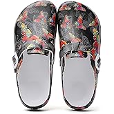 FRTUBOP Arch Support Nurse Clogs for Women: Non Slip Work Shoes Waterproof Garden Clogs - Adjustable Buckle Mules - Slip-On Cushion Slippers Slides