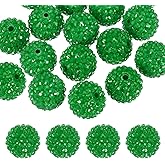 PATIKIL 20mm Resin Rhinestone Beads for Beadable Pen, 20 Pack Ball Disco Sparkly Chunk Round Bubblegum Beads for Beadable Keychain Jewelry Making DIY Craft, Green