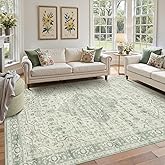 Rugxara 5X7 Washable Area Rug for Living Room, Vintage Large Boho Rugs for Office, Dining Room, Kids Room, Farmhouse, Durable Low Pile Non Slip Carpet for High Traffic Areas, Sage Green