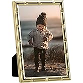 eletecpro 4x6 Metal Picture Frame with Real Glass Cover, Elegant Plated Photo Frames with Soft Touch Velvet Backing, Display 4x6 Picture for Wall or Tabletop, Gold