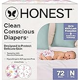 The Honest Company Comfort Dry Disposable Diapers for Sensitive Skin, Hypoallergenic, Rose Blossom + Tutu Cute, Club Box Size Newborn 72 Count