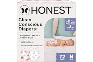 The Honest Company Clean Conscious Diapers for Delicate Skin | Up to 100% Leakproof | Hypoallergenic, Fragrance Free | Girl Prints | Club Box, Size Newborn, 72 Count (Prints May Vary)
