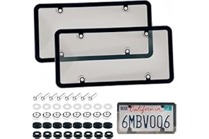 WASYDY 2 Pack Universal Car License Plate Cover & Frames Combo - Clear License Plate Protector with Screws & Caps, Rust-Proof, Unbreakable Front/Rear License Plate Shields for Most US Standard Cars
