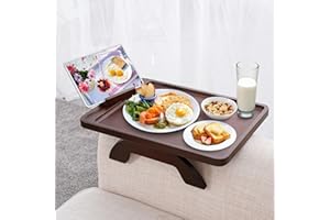 SINWANT Couch Arm Table Tray, Bamboo Sofa Arm Clip on Tray Table, Large Sofa Armrest Tray with 360° Phone Holder,Portable Side Tables for Remote Snack