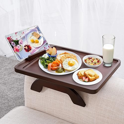 SINWANT Couch Armrest Table, Large Bamboo Couch Arm Table 360