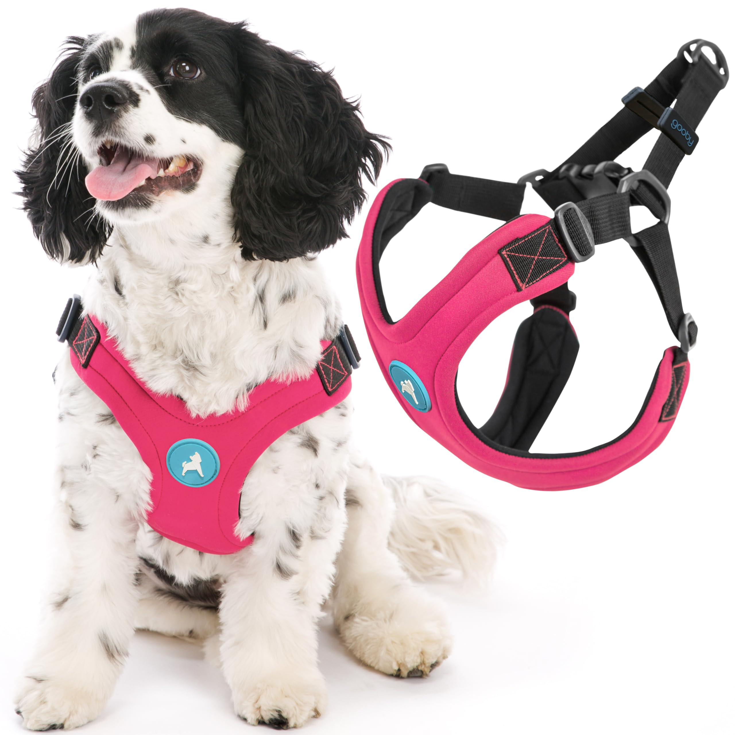 Gooby Escape Free Sport Harness - Pink, Large - No Choke Step-in Patented Neoprene Small Dog Harness with Four-Point Adjustment - Perfect on The Go Dog Harness for Medium Dogs No Pull and Small Dogs
