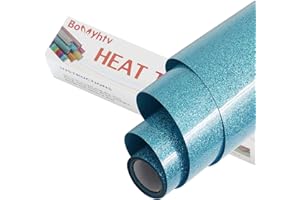 Bonnyhtv Glitter HTV Heat Transfer Vinyl Roll, Glitter Iron on Vinyl for Cricut & Silhouette Cameo, 12" x 5ft Glitter Vinyl for Heat Transfer Vinyl for T-Shirts Gifts (5ft-Glitter Sky Blue)