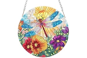 Lxmsja Dragonfly Flowers Diamond Painting Ornament Kits, DIY 5D Double-Sided Stained Glass Blooms Diamond Art Kits for Adults