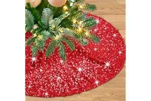 FANQISI Red Glitter Tree Skirt 24 Inches Sequin Embroidery Velvet Christmas Tree Skirt for Table Top Porch Mini Tree Decoration