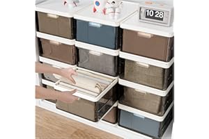 SNSLXH 24Qt, Upgrade Large Stackable Plastics Storage Bins, Foldable Closet Organizers Storage Box, Drawer Organizers for Clothes, 4 Pack with 2 Lids