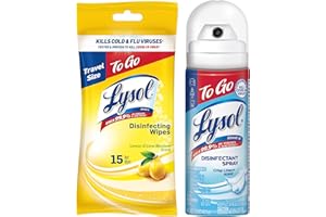 Lysol To Go Bundle - 1.5 Ounce Crisp Linen Disinfectant Spray and Lemon Lime Disinfecting Wipes Flat Pack