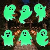 6PCS Solar Glow in the Dark Large Ghost Yard Sign Halloween Lawn Decoration | Sunlight UV light Charge, Phosphorescent Afterglow, Fade Resistant Weatherproof Props, Yard Lawn Cemetery Tomb Stake Ornament