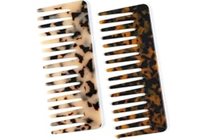 TaShow Hair Detangling Comb, 2 Pack Large Cellulose Acetate Wide Tooth Comb for Wet and Dry, Women's Thick Curly Wavy Hair (T