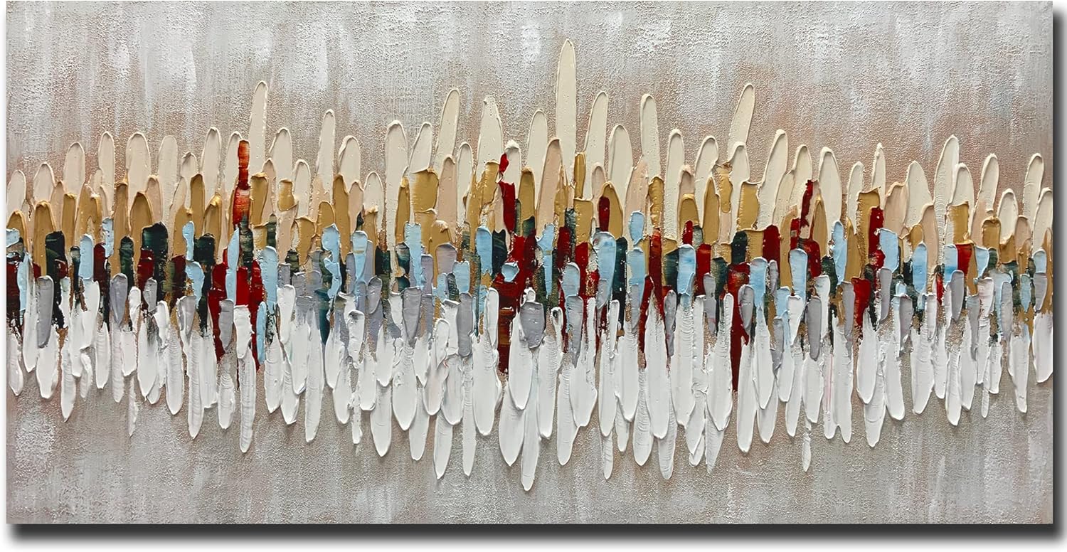 Paintings - MUWU Paintings, 24x48 Inch Paintings 3D Abstract Wall Art Oil Hand Painting On Canvas Stretched Wrapped Painting Ready to Hang Wall Decoration for Living Room Bedroom