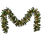 National Tree Company Pre-lit Artificial Christmas Garland, Green, Crestwood Gold Spruce, Silver Bristle, Pinecones, Gold Berries, Silver Glitter, 50 Warm White LED Lights, 9 Feet