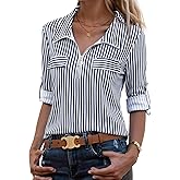 Bulotus 3/4 Length Sleeve Womens Tops Zipper Long Loose Tunics with Leggings Crew Neck Business Casual Dressy Blouses