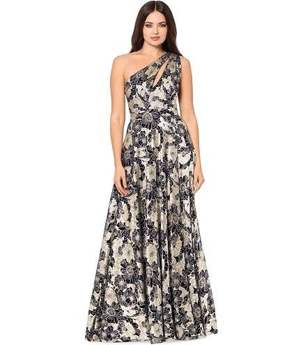 Betsy & Adam Womens Petites Chiffon Sleeveless Evening Dress Black 10P, Black/Gold : Clothing, Shoes & Jewelry