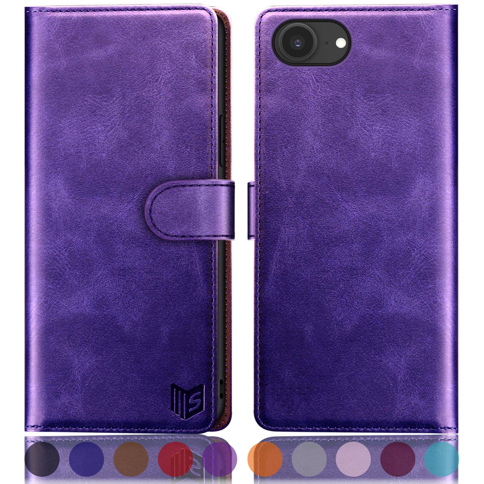 SUANPOT Compatible with iPhone 16e 6.1"/iPhone 17e 6.1" Wallet case with RFID Blocking Credit Card Holder,Flip Book PU Leather Protective Cover Women Men for Apple 16e Phone case Purple