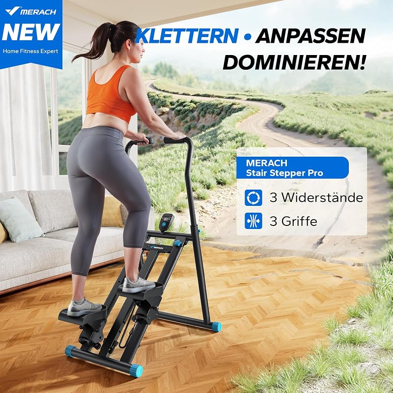 2026 Stair Stepper Pro,Stairmaster für Zuhause mit Einstellbarem 3 Stufen Widerstand,Folding Cardio Vertical Climber Maschine Treppenmeister mit Verstellbare Lenker für Home Büro Fitnessgerät