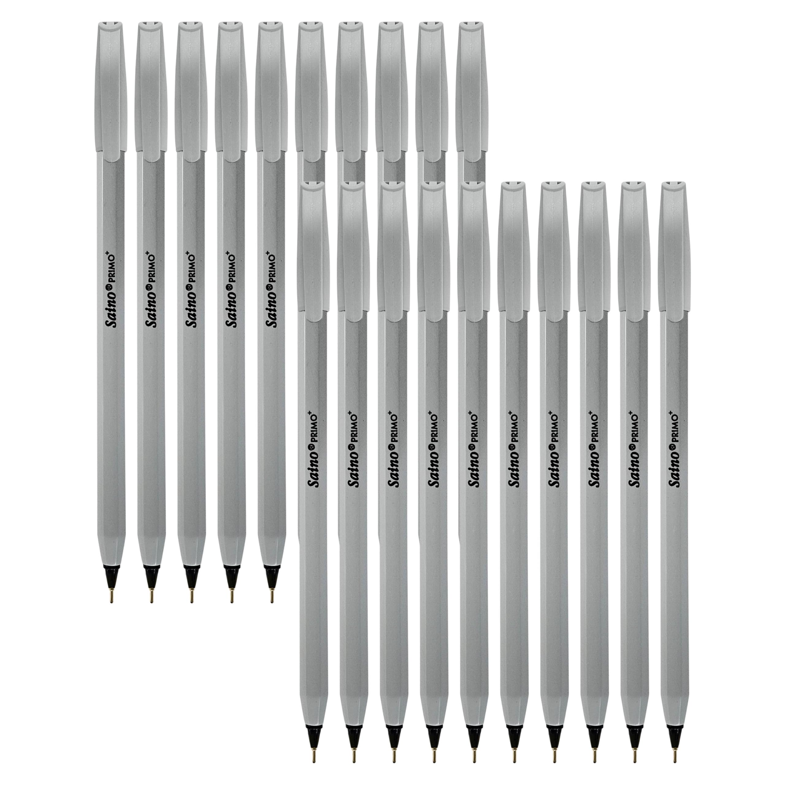 SAINO Primo+ Ballpoint Pens, BLACK, Fine Point (0.7mm), Pack of 20, Comfort Ball Pens, Fine Writing, Perfect for School Office Home Business Everyday Use