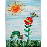 Eric Carle The Very Hungry Caterpillar Elementary Sun Scene Kids Machine Washable Area Rug, Blue/Green, 4'11"x6'6"