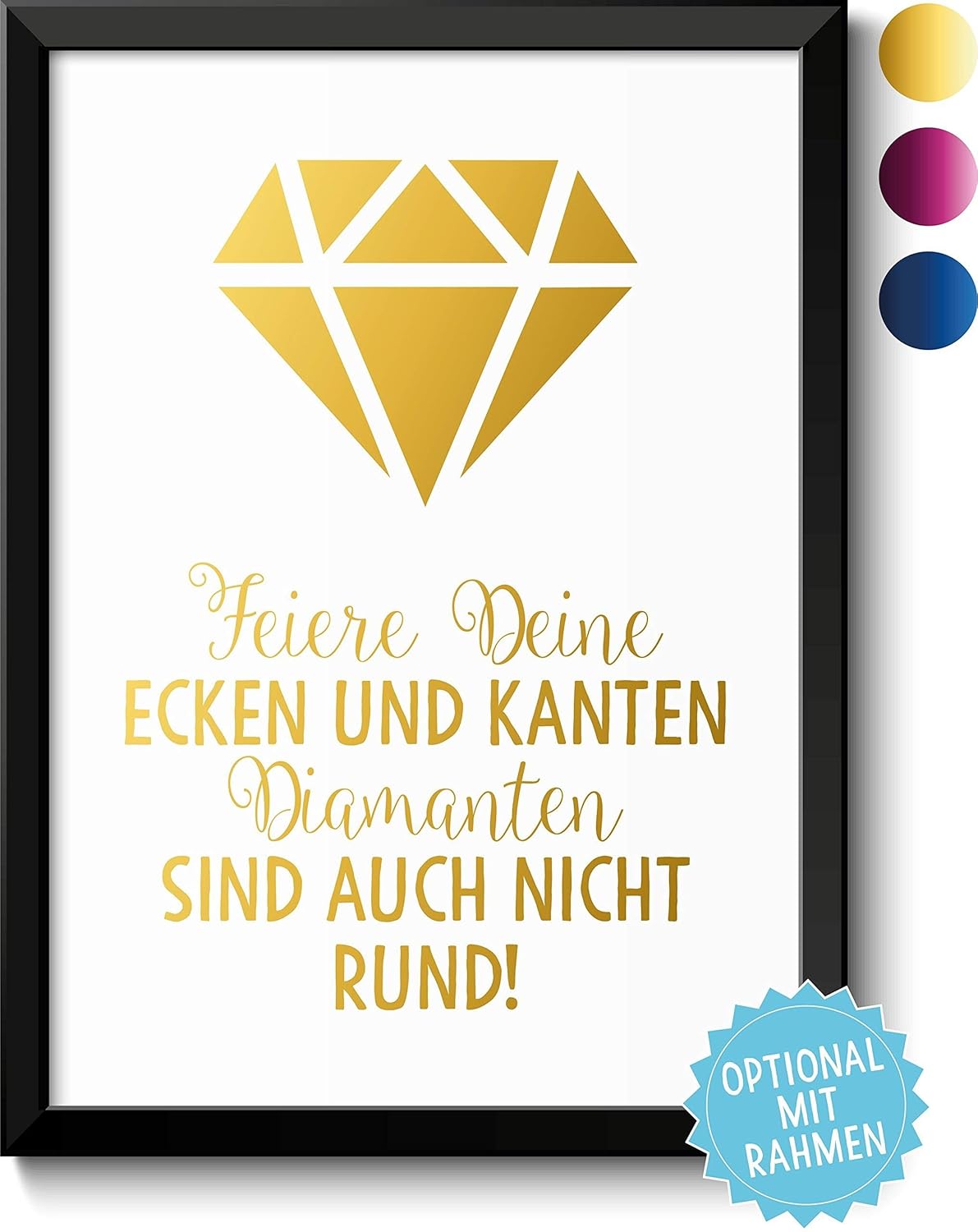 DIAMANTEN Bild mit Metallic Folie in Gold, Pink oder Blau Rahmen