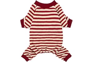 Fitwarm Red and White Striped Dog Pajamas, Waffle Dog Clothes for Small Dogs Girl Boy, Puppy Onesie with Feet, Pet Christmas Outfit, Medium