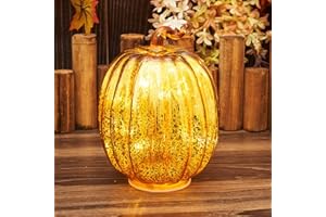 Osfvn Mercury Glass Pumpkins Decor Timer Operated 7 Inches Pumpkin Decorations Tabletop Centerpiece Fall Autumn Thanksgiving Home Decorating