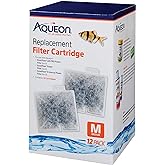 Aqueon Replacement Filter Cartridges Medium, Filter Cartridge, 12-Pack | Fish tank filter cartridge, dual-sided dense-floss with activated carbon, fits QuietFlow size 10 filters