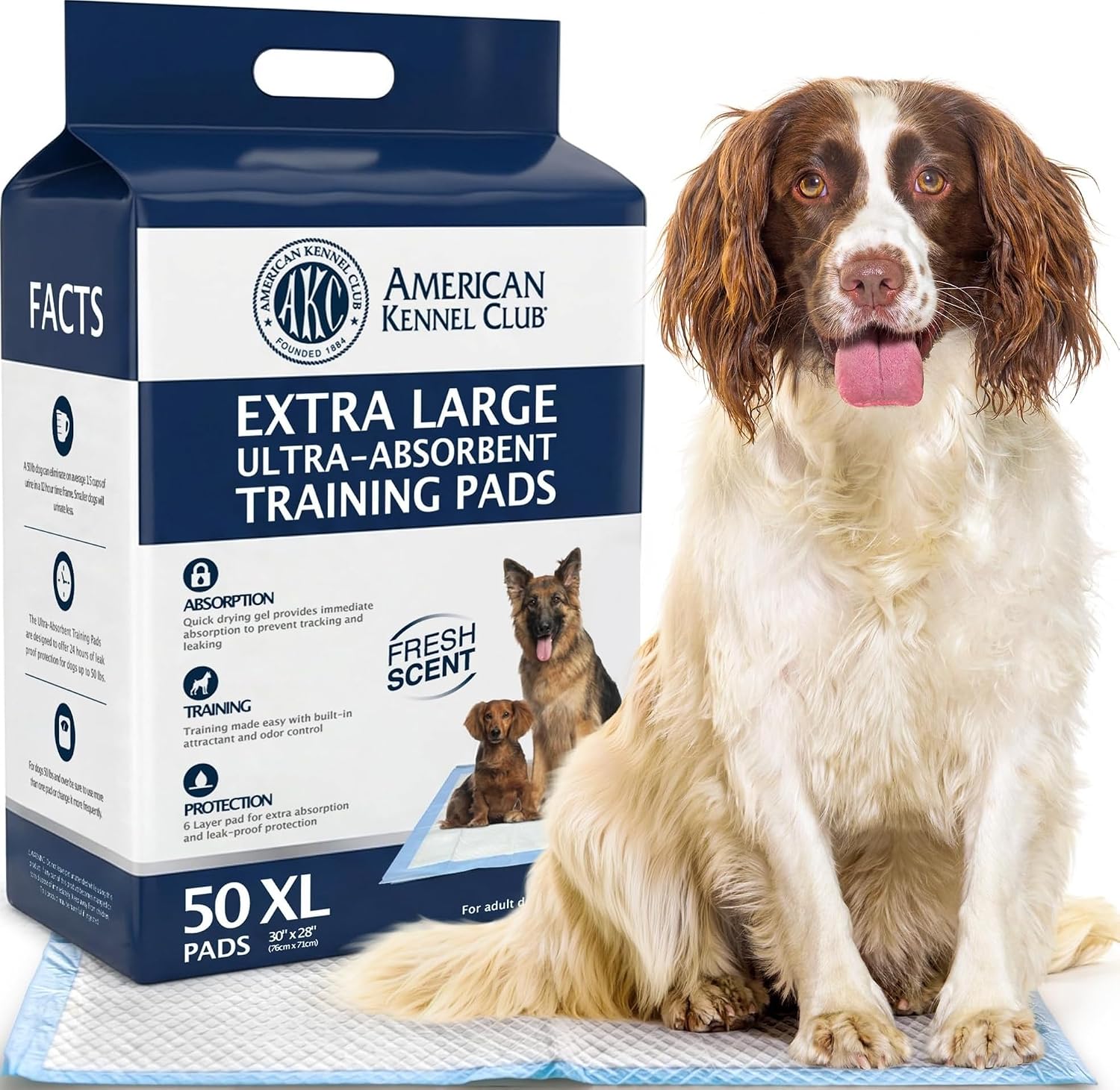 AKC Dog Training Pads, XL 28' x 30', Fresh Scent, 50 Count