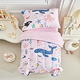 Joyreap 4 Piece Toddler Bedding Set for Girls- Ocean Theme Pink Design, Microfiber Toddler Bedding Comforter Set for All Seasons