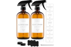Vine Creations Amber Glass Spray Bottles, 2 Pack Glass Spray Bottles for Cleaning solutions, 16 oz Spray Bottle for Cleaning, Mister Spray Bottle for Plants, Amber Spray Bottles with Waterproof Labels