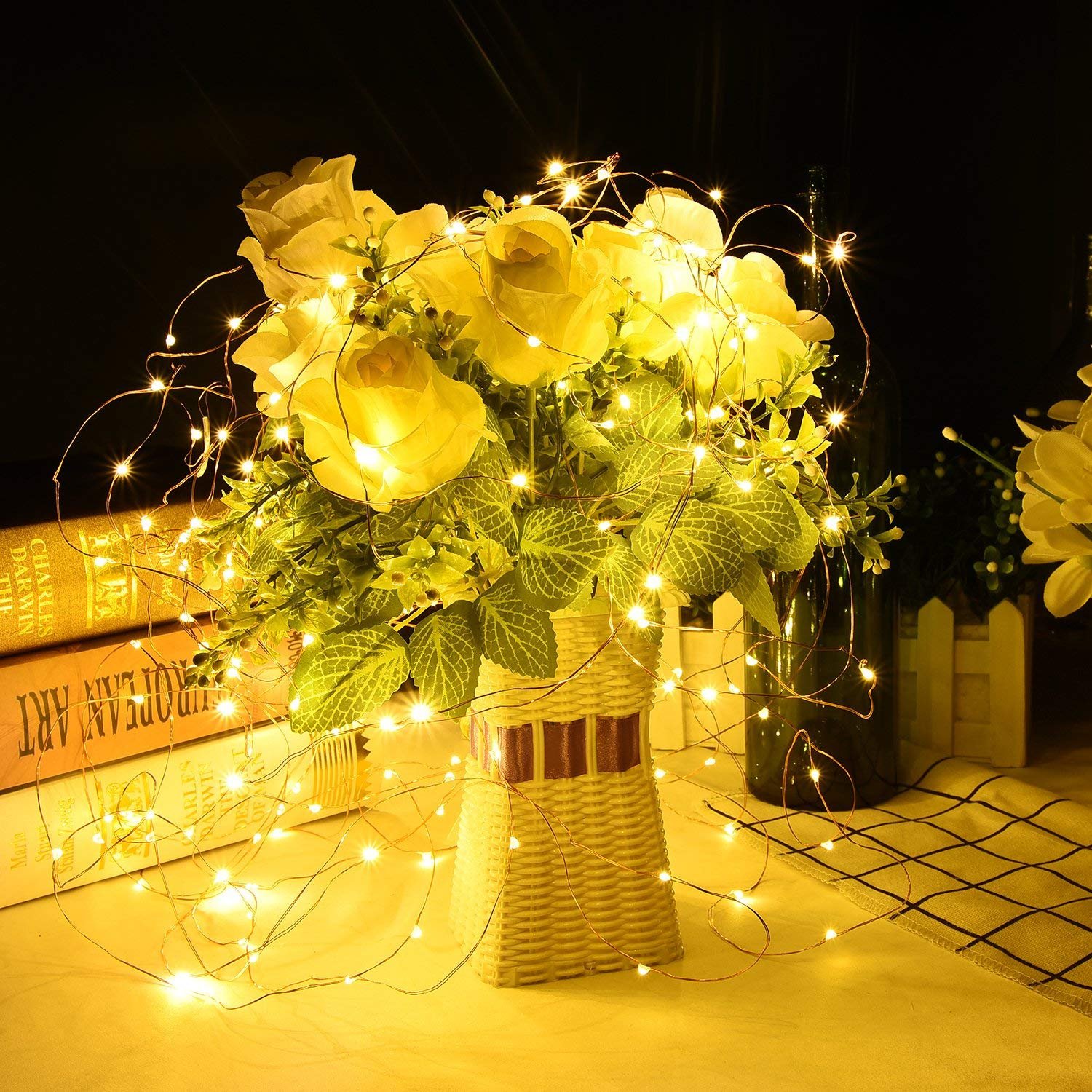 LightsEtc 8 Modes 2 Pack 33 Feet 100 Led Fairy String Lights with Battery Remote Timer Control Operated Waterproof Copper Wire Twinkle Lights for Room Wedding Garden Party Wall Tree Decoration