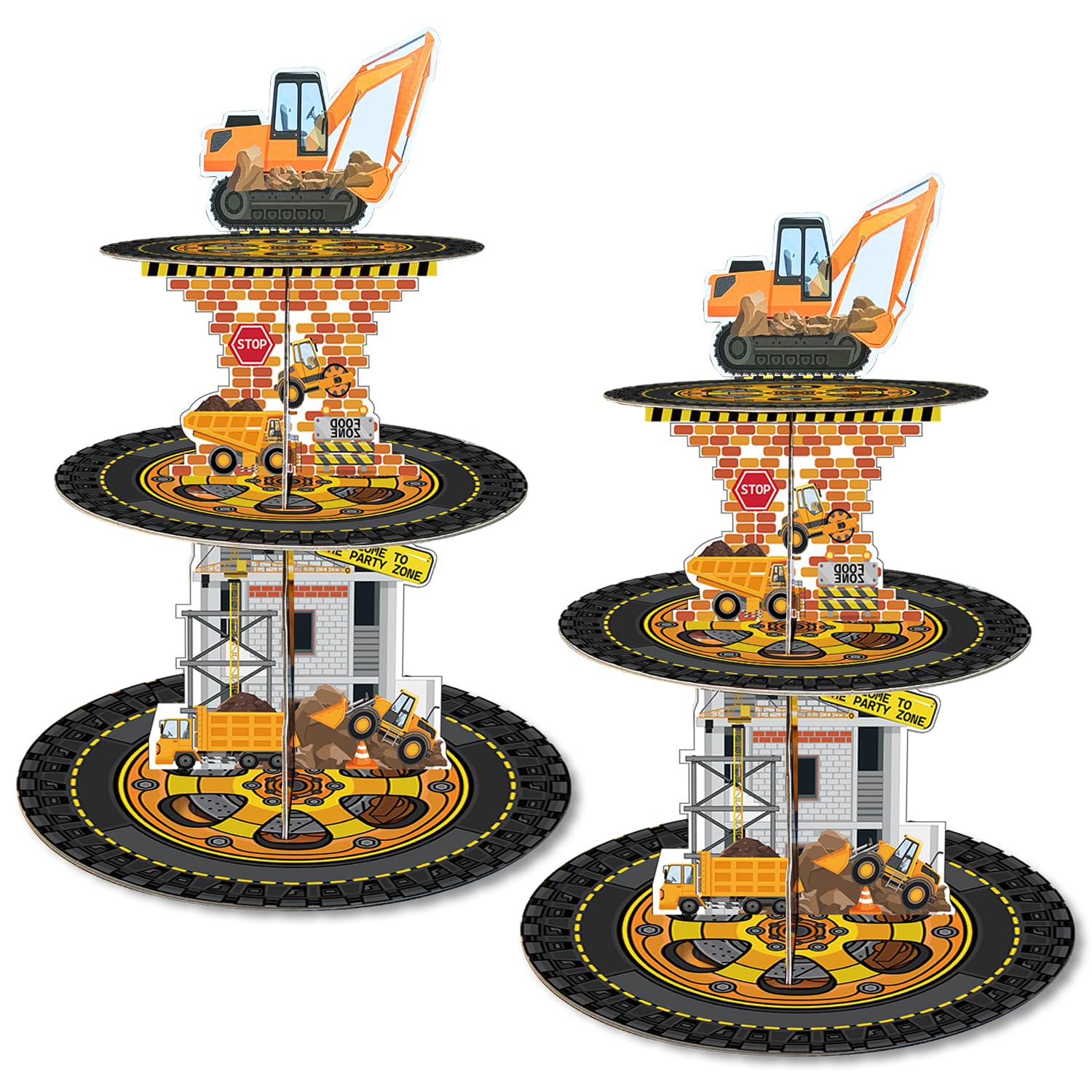 Photo 1 of 2 Pack Construction Cupcake Stand Birthday Party Supplies, Construction Cup Cake Tower Stand Truck 3 Tier Cardboard Cupcake Stand Display Dessert Holder for Boys Baby Shower Party Decorations Favors