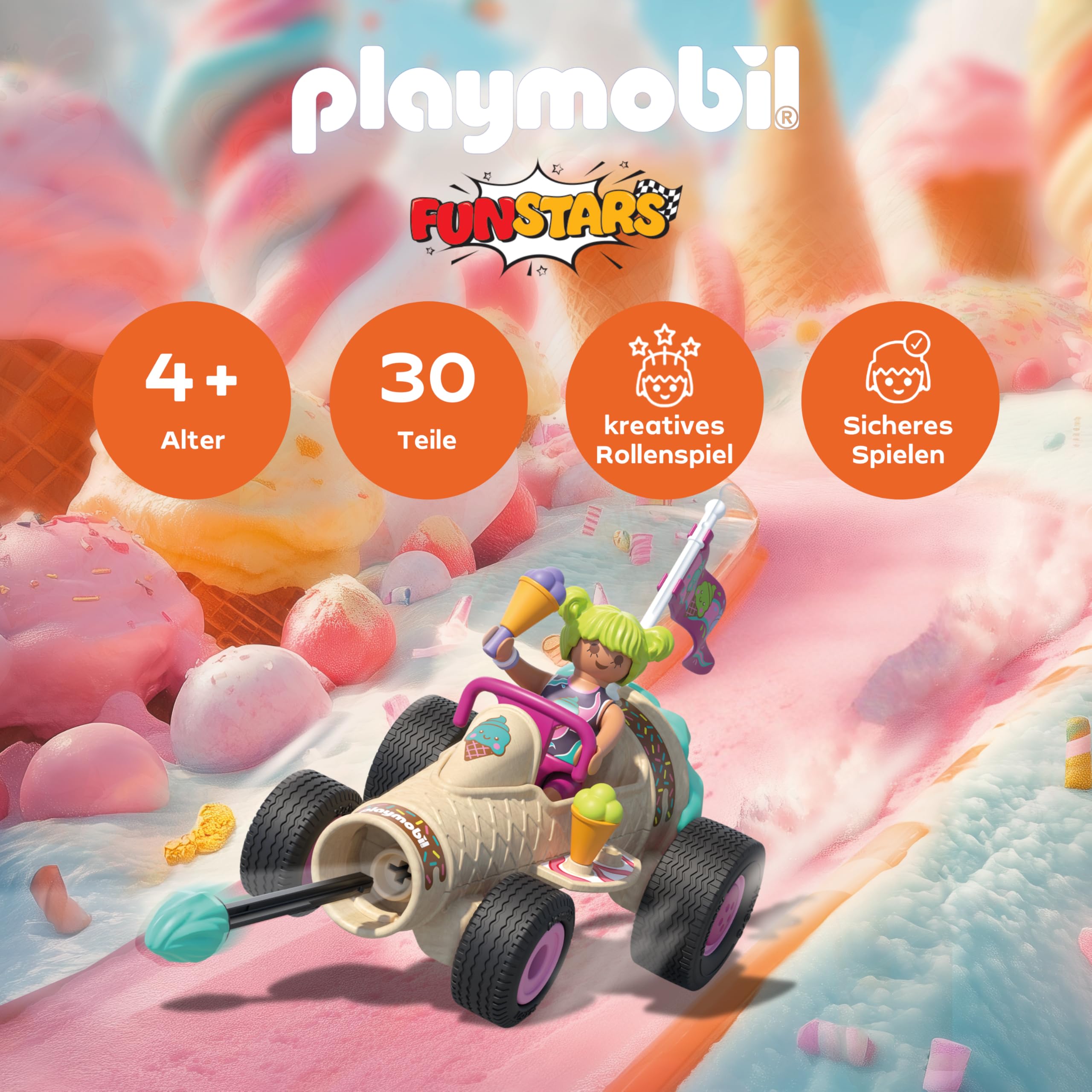 PLAYMOBIL | Fun Stars | Rasende Eistüte | Spielzeug ab 4 Jahren | Geschenk für Kinder | Spielzeug Auto | Mit Schießfunktion | 71717 2