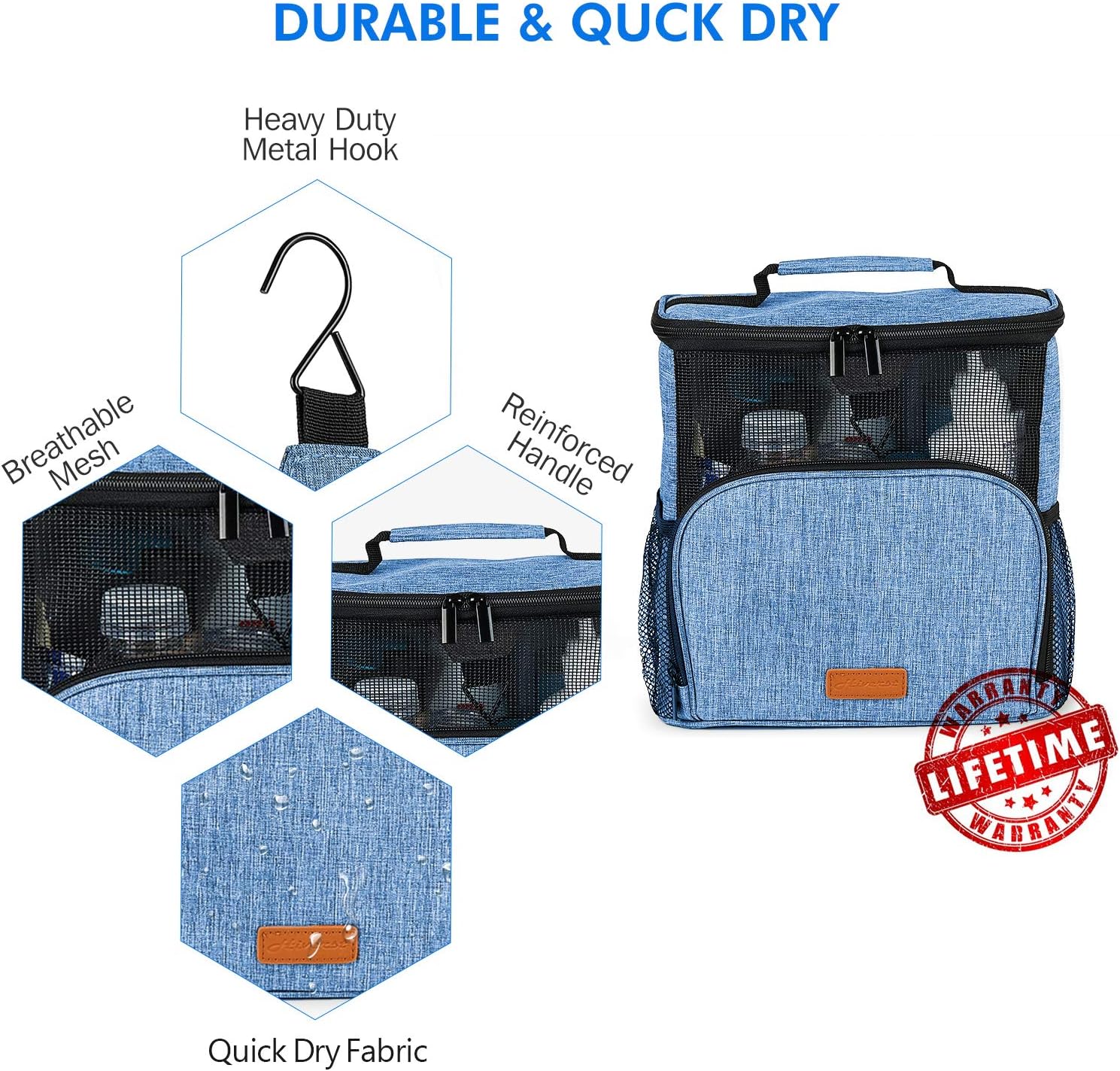 Hiverst Hanging Toiletry Bag, Shower Caddy Tote Bag (Updated Version, Full Size Bottle Compatible), Bath Organizer for College Dorms, Gym, Camp, Women Men, with Funny Luggage Tag: Home & Kitchen