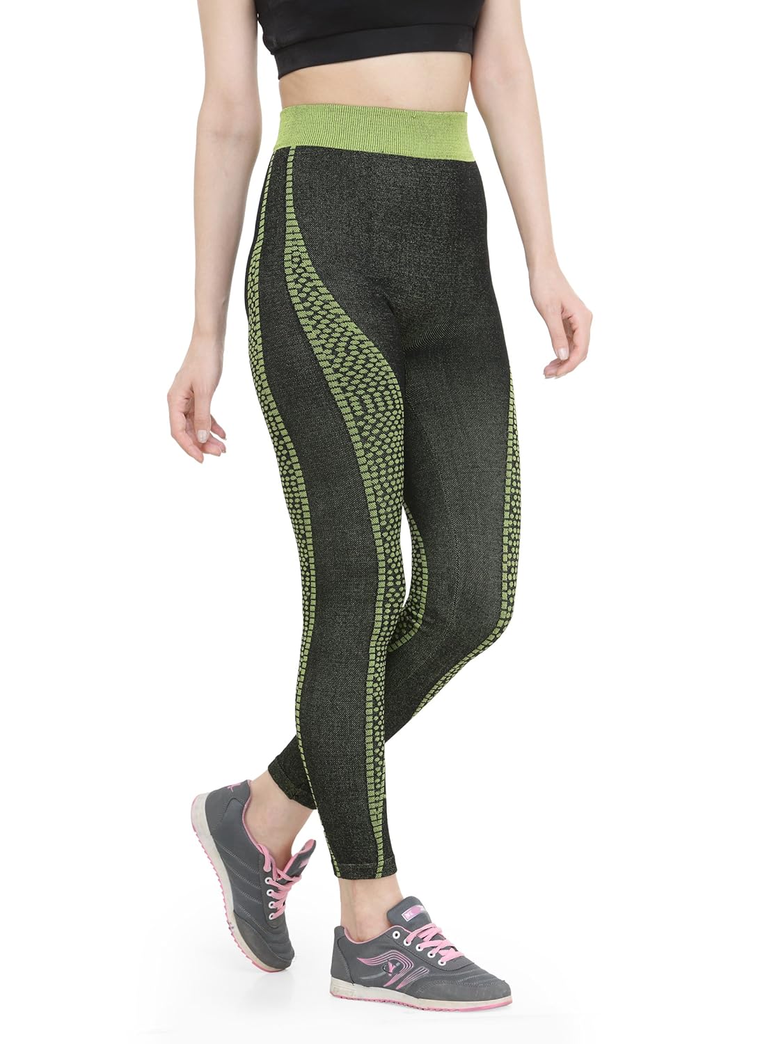 camey women's cotton leggings (lt55_new.green, black, free size)