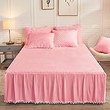 LIFEREVO Luxury Pom Poms Velvet Bed Skirt, Velvet