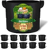 Gardzen 10-Pack 5 Gallon Grow Bags, 300G Thickened Aeration Fabric Pots with Handles, Heavy Duty Cloth Pots for Plants