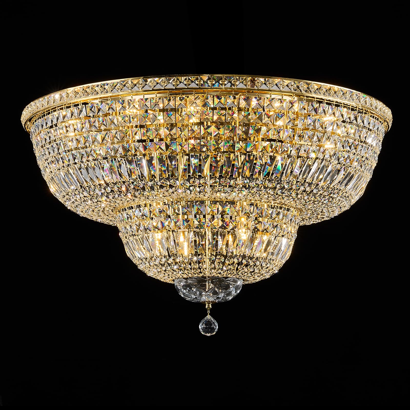 Photo 1 of 16 Light Modern Crystal Chandeliers Ceiling Light Fixture Flush Mount Ceiling Light for Living Room Dining Room Bedroom Foyer (Gold, 32")